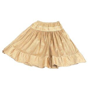 Vintage Brown Gold Silk High Waisted Tiered Above the Knee Mini Skirt / Calypso